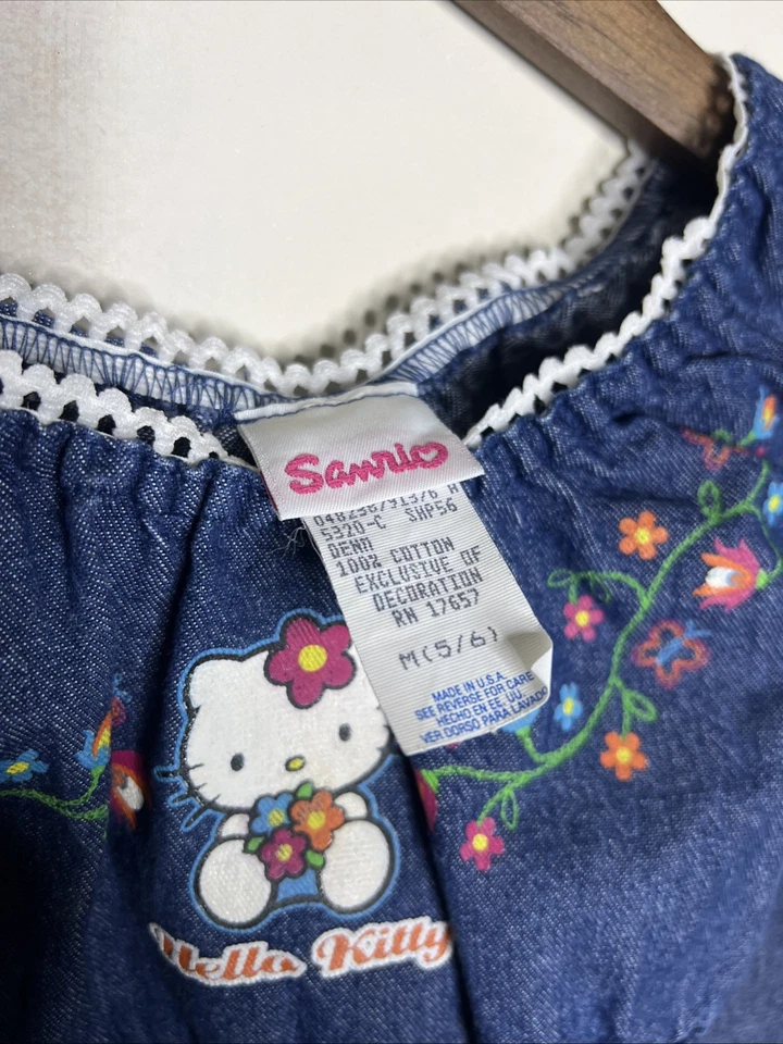 Vintage Girls 80s 90s Hello Kitty Sanrio Patchwork Print Collared Dress Sz M - Image 2 of 4