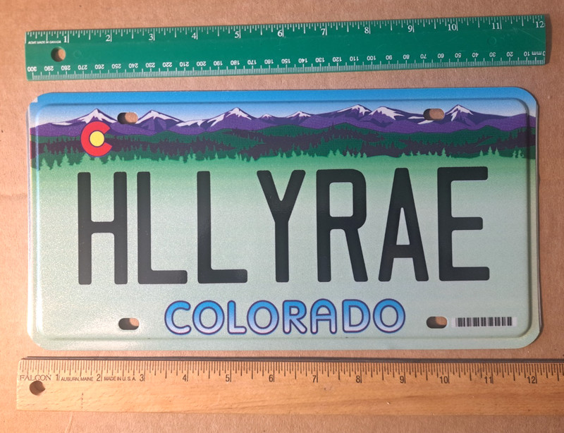 License Plate, Colorado From my Ray Collection: Vanity: HLLY RAE Holly Hilly Rae