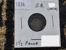 Great Britain 1 1/2 Pence 1834 Silver Circulated (Hole/Worn)