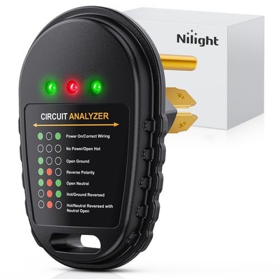 Nilight 30 AMP RV Circuit Tester 125V/3750W Analyzer Plug with LED Indicator Lig