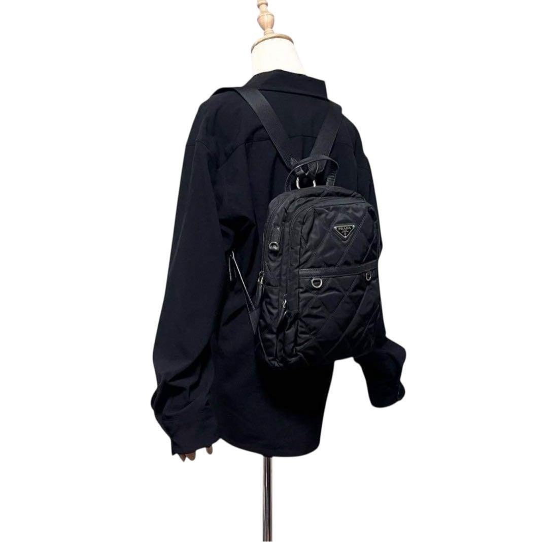 Condition PRADA Triangle Plate Nylon Leather Backpack Black 903 from japan thumbnail 10