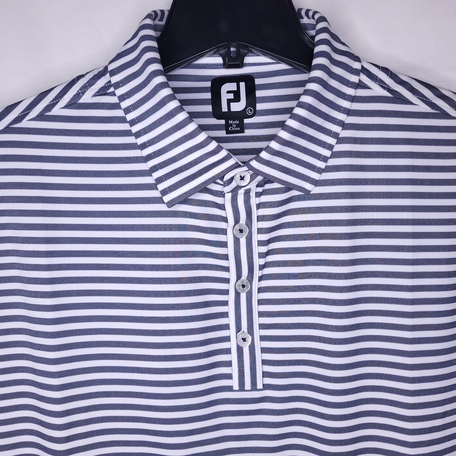 Footjoy Polo Shirt Mens Large Striped Gray, White Golf Performance Activewear