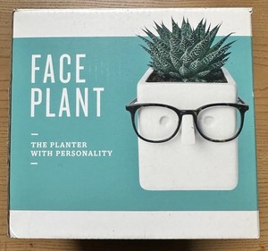 Face Plant Small White Ceramic Square Planter Pot for Succulent with Personality