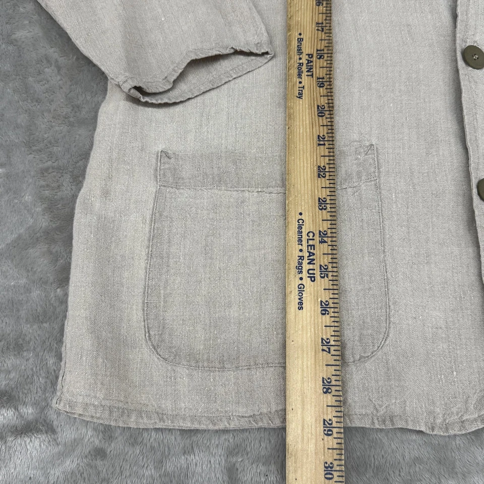 Flax Jacket Womens Large Gray Linen Oversized Blazer Button Lagenlook Pockets - Image 4 of 4