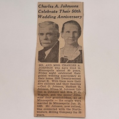 Mr. & Mrs. C. Johnson Wedding Anniversary 1935 Minneapolis Newspaper Ad SAG7-M16