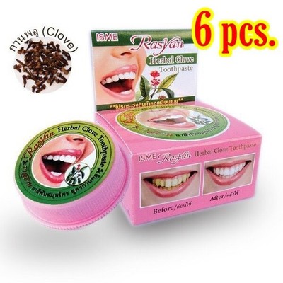6x Rasyan Thai Herbal Clove Toothpaste Whitening Teeth Anti Bacteria 25 g New