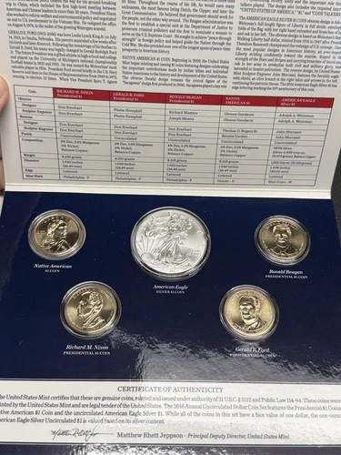 2016 U.S. Mint ANNUAL UNCIRCULATED DOLLAR COIN SET w/ American Silver Eagle $1