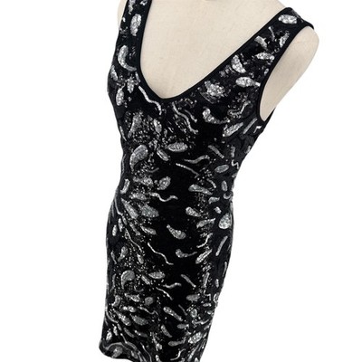 Gianni Bini Cocktail Dress S Black Silver Sequin Razzle Dazzle Bling Metallic