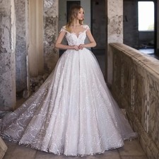 Elegant A-Line Wedding Dresses Cap Sleeves Backless Lace Appliques Bridal Gowns