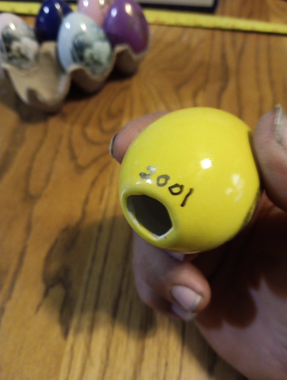 6 Painted Porcelain Eggs 2000- 2001. Flowers,Indians, Buffalo, Cranes