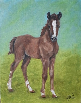 Tableau original cheval ferme huile art 9 x 12 animal artwork ferme animal... - Photo 1/4