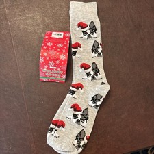 New Christmas Socks Santa Hat Bulldog Dog Head Gray Size 8-13 Kohls Holiday
