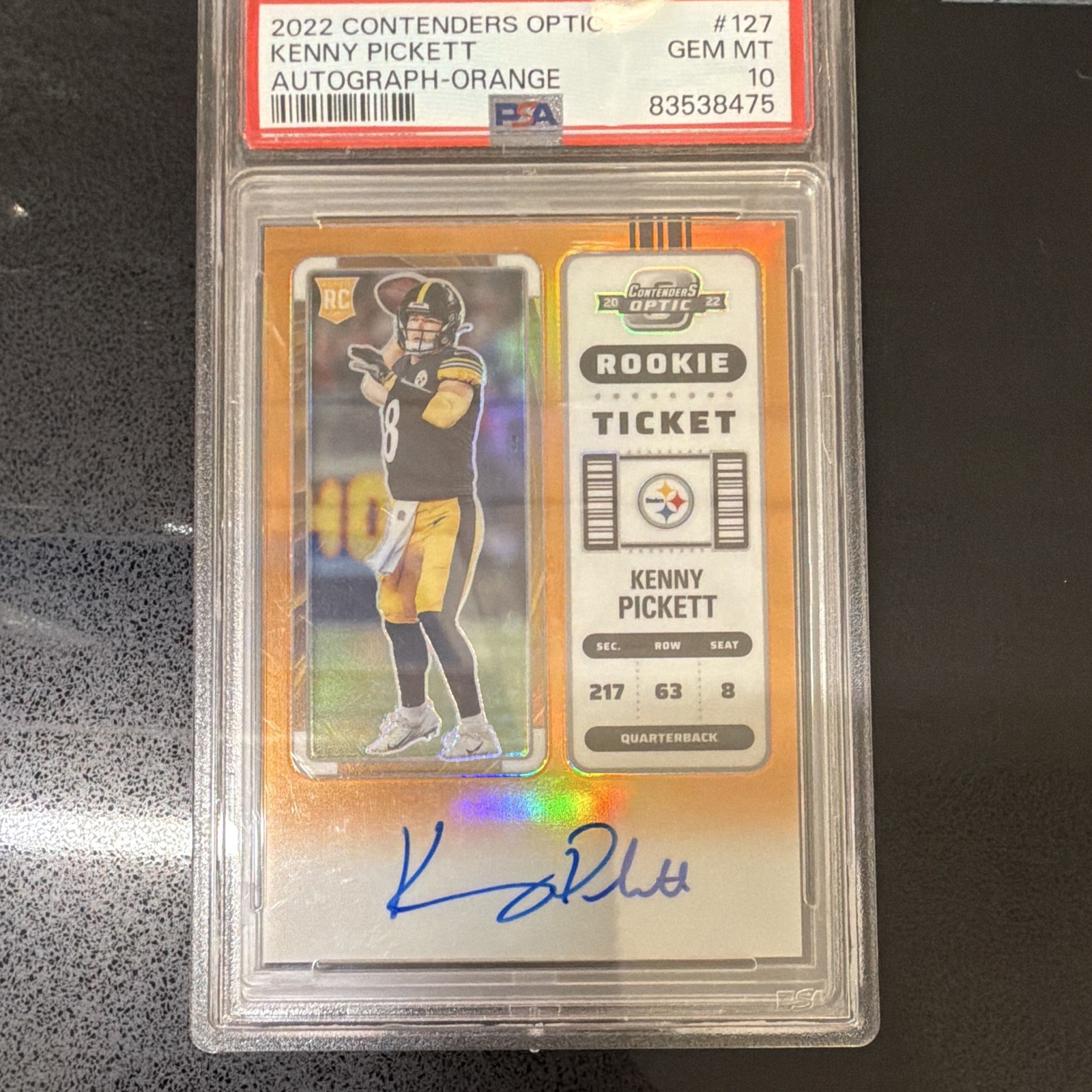 Kenny Pickett Panini Contenders Optic #127 Autograph Orange