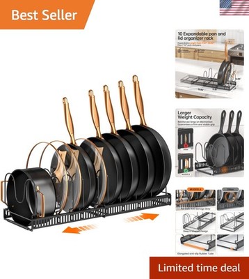 Expandable Pots and Pans Organizer Rack - 10 Adjustable Dividers for Cabinets