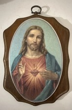 Vtg Sacred Heart Of Lord Jesus Christ Wood Wall Plaque Oval