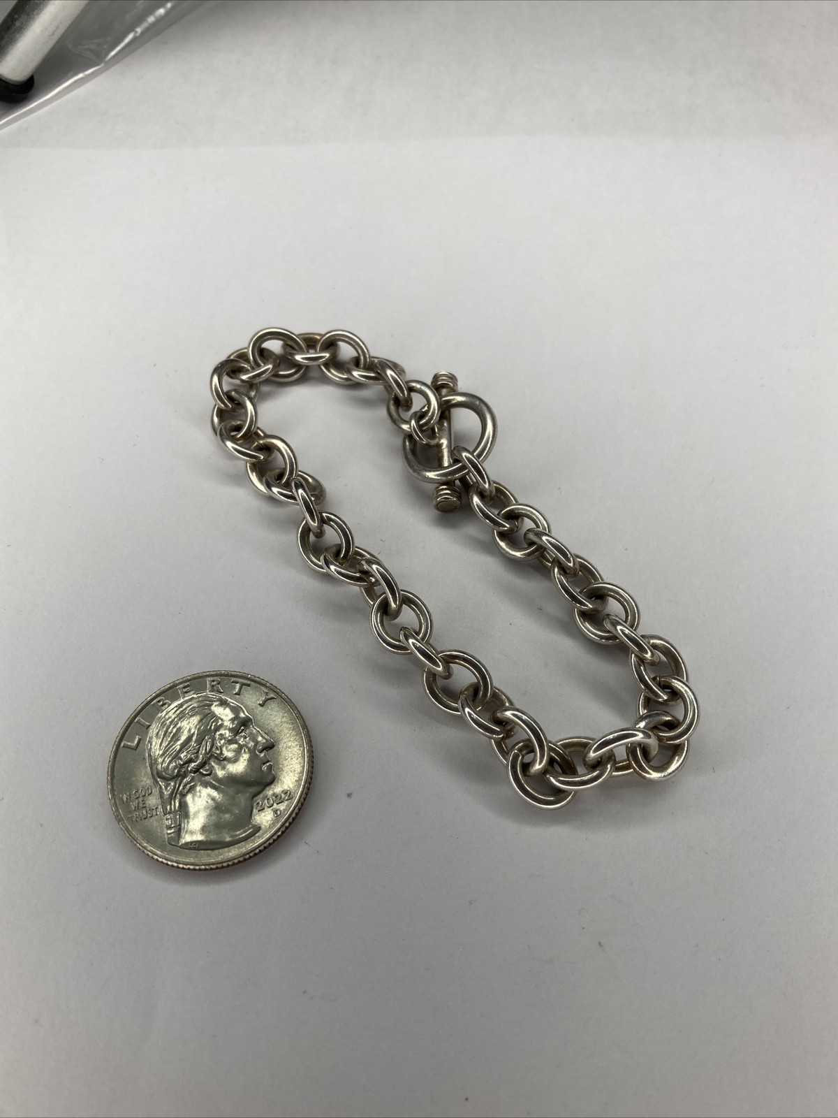 Solid Sterling Rolo link toggle bracelet 7” 22+ g… - image 2