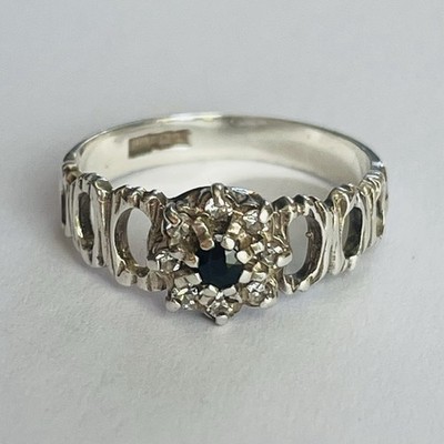 Sterling Silber Saphir Ring Vintage Gänseblümchen Cluster Punze 1986 Rinde Größe N,5
