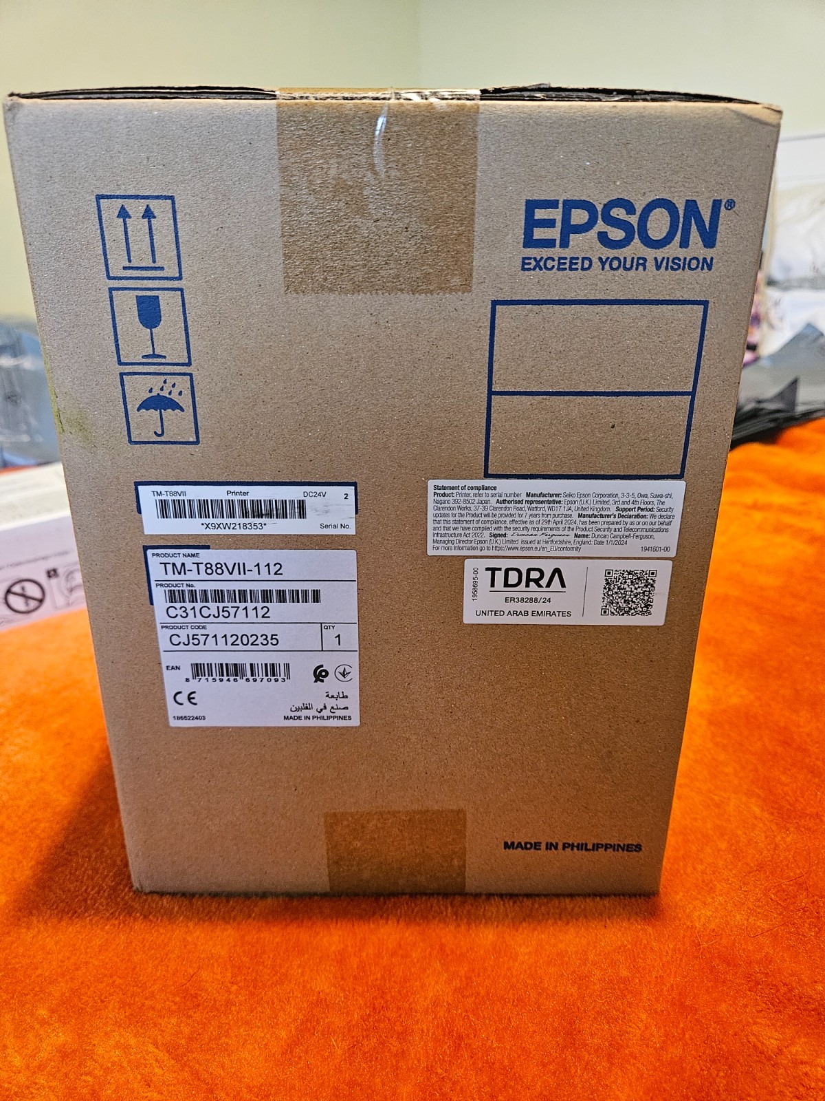 Epson TM-T88VII-112 Receipt Printer 80mm USB, Serial, Ethernet, UK,  Vat Inc