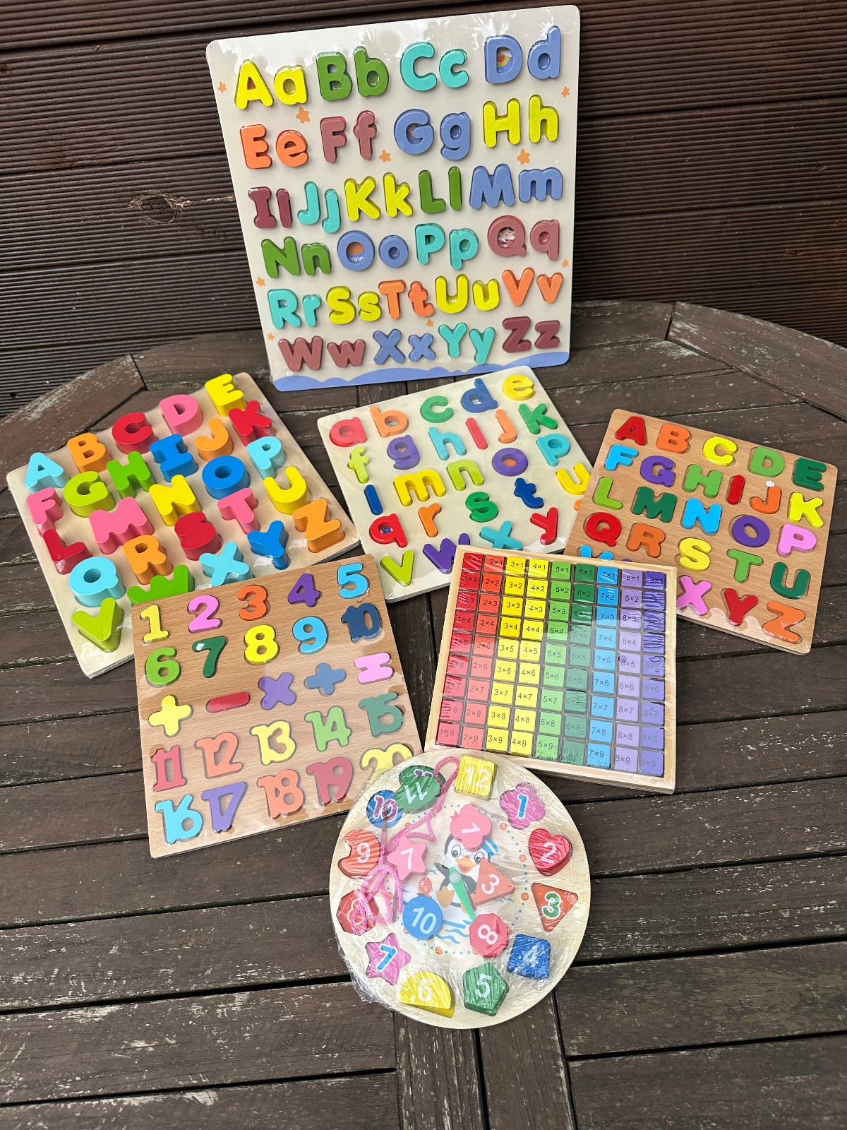 Kinder Lernspiel / Einschulung / Holz Steckpuzzle /Buchstaben - Zahlen - Rechnen