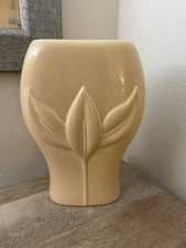 Vintage Jaru Pottery Vase Pink Peach Large Leaf Design 1982 Art Deco