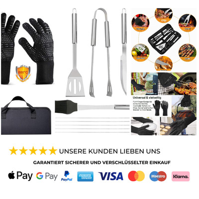 Grillbesteck Set 9 Teile Edelstahl BBQ Handschuhe 800 Grad