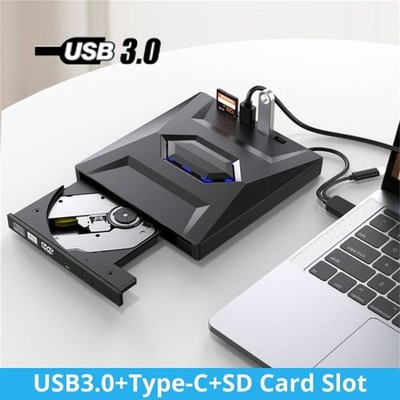 External USB3.0 Type-C DVD CD Burner Drive With SD Card for Reader Laptop PC Mac