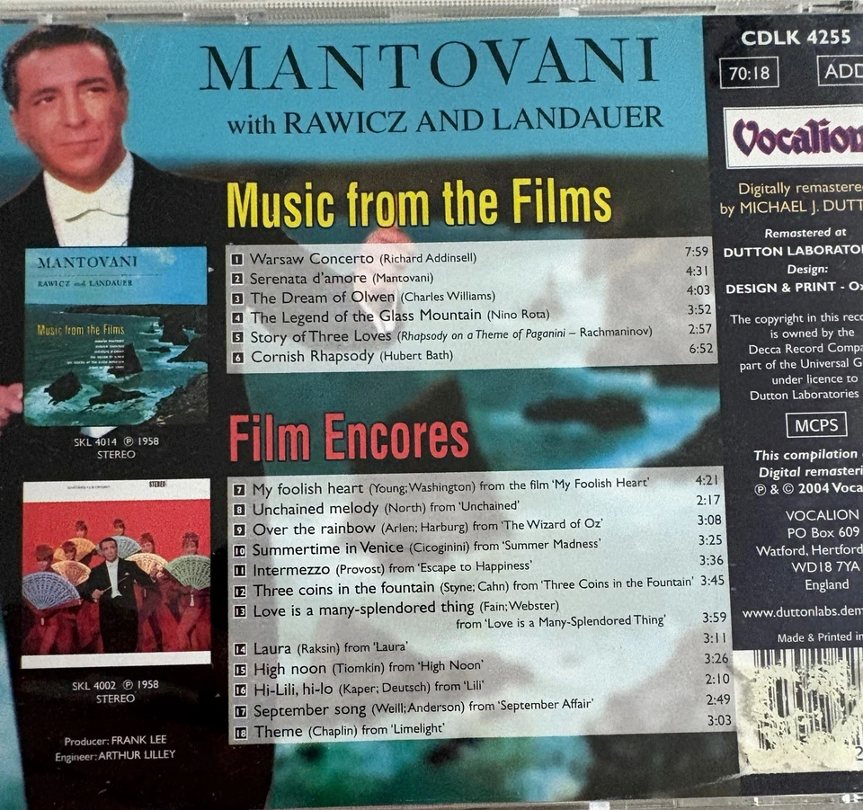 MANTOVANI - Music From The Films / Film Encores CD 2004 Vocalion Exc Cond! - Image 2 of 2
