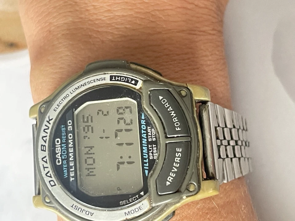 Rare Casio Databank Telememo 30 DB-34H Silver Tone Bracelet 50 M Resist - image 3 of 4