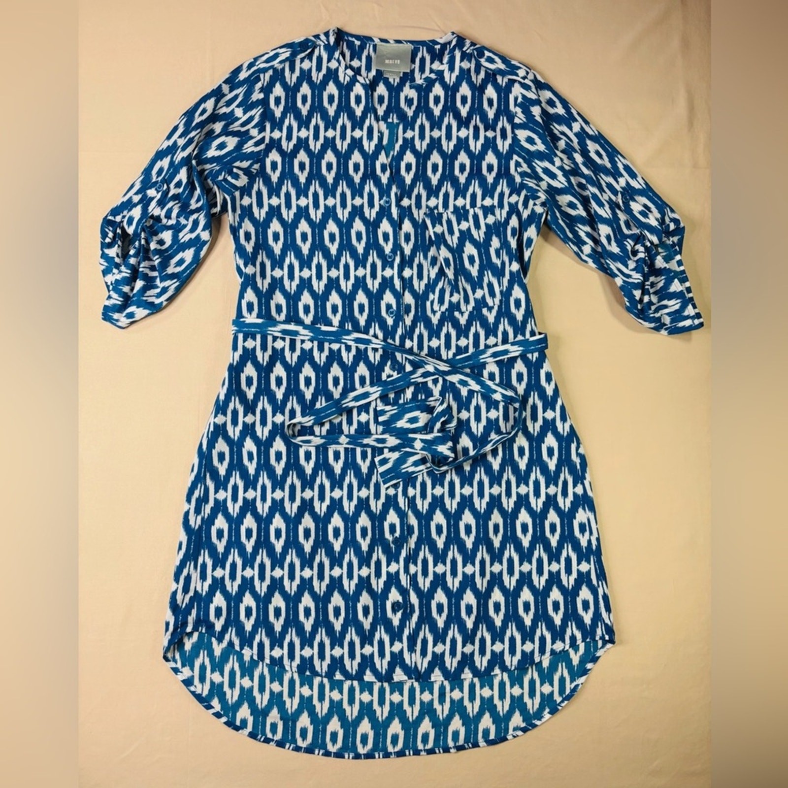 Maeve Anthropologie Women’s Blue and White Geometric Print Shirt Dress Size XS