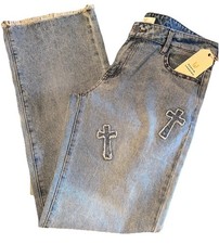 Austin Landing Cross Studded Jeans Mid Rise NWT Straight/Wide Leg Denim Size 11