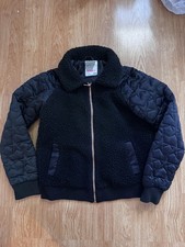 Kensie Girl Puffer Little Teddy Bomber Jacket Black stars Quilted Size 14 / 16