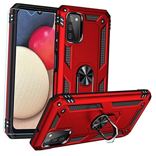 for Samsung Galaxy A03S Case Red Military Grade Rotating Ring Kickstand Case