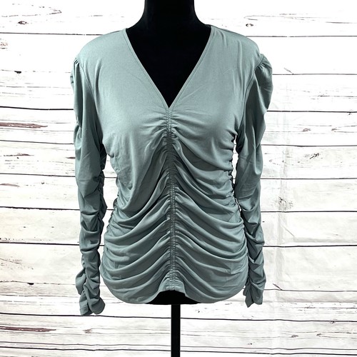 Joie Top Women’s Medium Blue Ruched Top V-Neck Long Sleeves