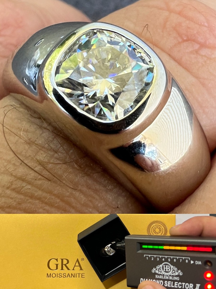 Big MOISSANITE Solitaire Men's Real Solid 925 Silver Ring