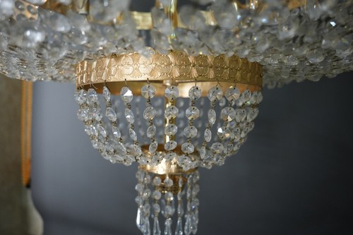 Lujoso cristal y latón dorado 16 luces austriaco enorme canasta araña accesorio - Imagen 4 de 12