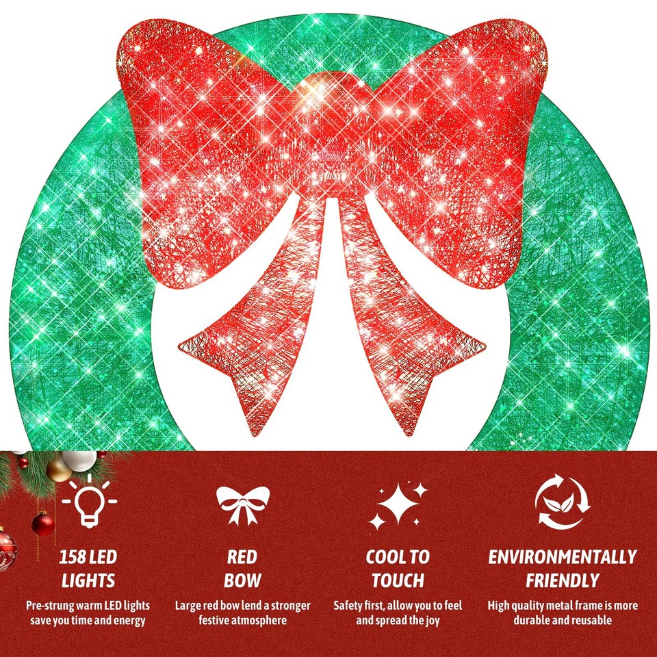48IN Christmas Wreath Lights Outdoor Christmas Decorations Outside