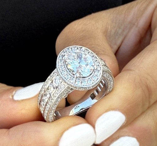 IGI Certified 14K Yellow Gold Oval And Round Diamond Engagement Ring Halo 4.00ct - Picture 14 of 16