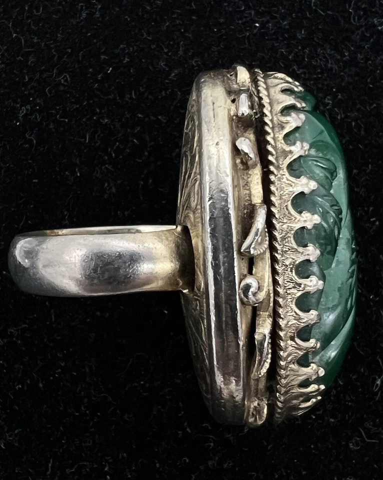 Anillo Art Deco Plata Calcedonia Tallada Verde Natural Pesado Tallado Grande Talla 7.75 Foto 4 de 4