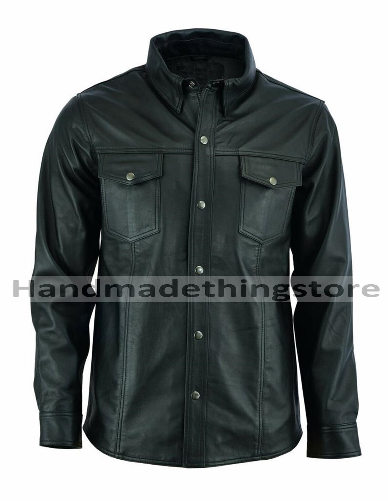 Men's Genuine Sheepskin Black Leather Shirt Denim Style Leather Shirt