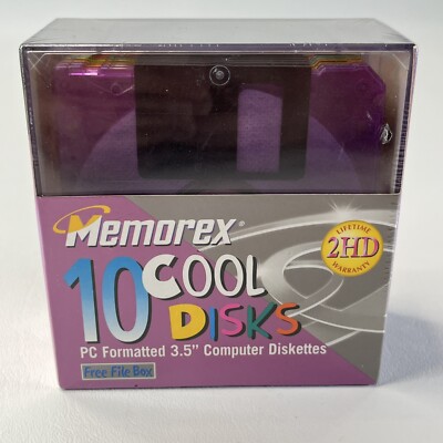 Memorex PC Formatted 3.5'' Computer Diskettes 10 Cool Disks with Free File Box 
