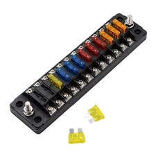 12 Way Blade Fuse Box Holder Terminal Circuit For Car Marine Boat W/Screw Nut