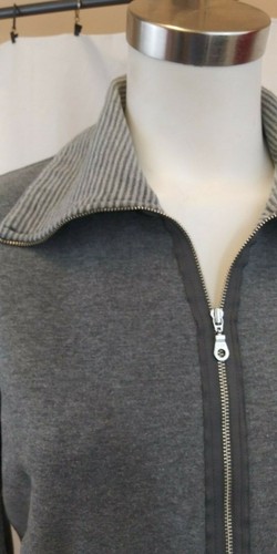 Ann Taylor Loft Zip Front Foldover Striped Collar Sweat Jacket Gray/White XL - Picture 5 of 12