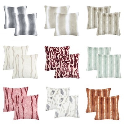 Faux Fur Throw Pillow Cover Set of 2 Super Soft Fuzzy Plush Fluffy Cushion Cases