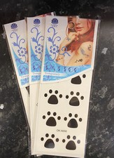 3x Black Animal Paw Print Temporary Stick On Tattoos Unisex Removable Cartoon