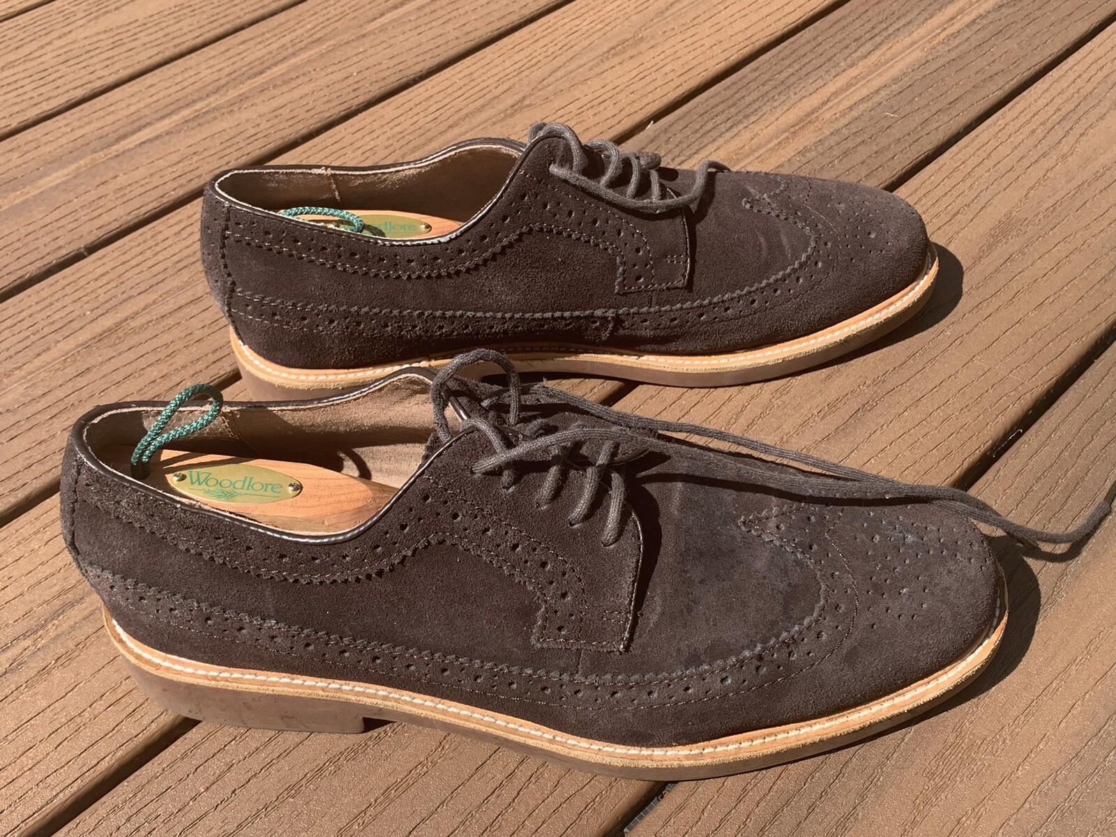 Lands End Mens Oxfords Dark Brown Suede Leather Lace Up Dress Shoes