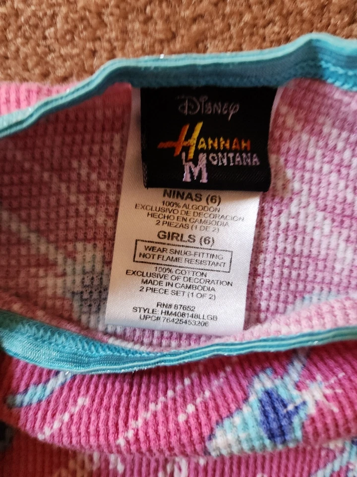 Hannah Montana Pink 2 Piece Pajama PJ Set Girls Sz 6 Guitars Miley Cyrus Disney - Image 2 of 3