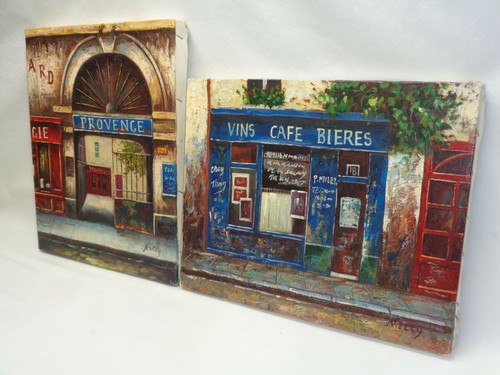 Provence Town Building Sidewalk / Cafe Biere Beer Bar Pub Paintings French - Picture 4 of 12
