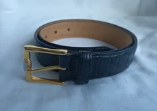 WCM NY  1- 1/8" Wide Black Textured Calfskin Leather Belt Two Tone Buckle Size S