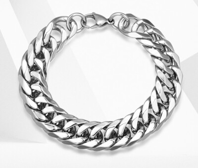 16mm Mens Bracelet Stainless Steel Silver Heavy Cuban Link Curb Chain  Bracelet