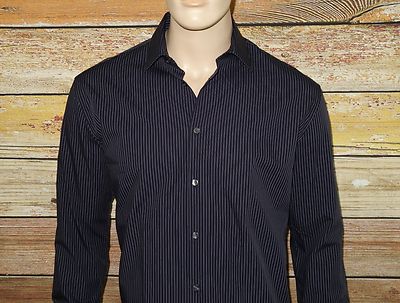 NEW John Varvatos Shirt in Ink Blue Size 17x32-33 Slim Fit Button-Down 